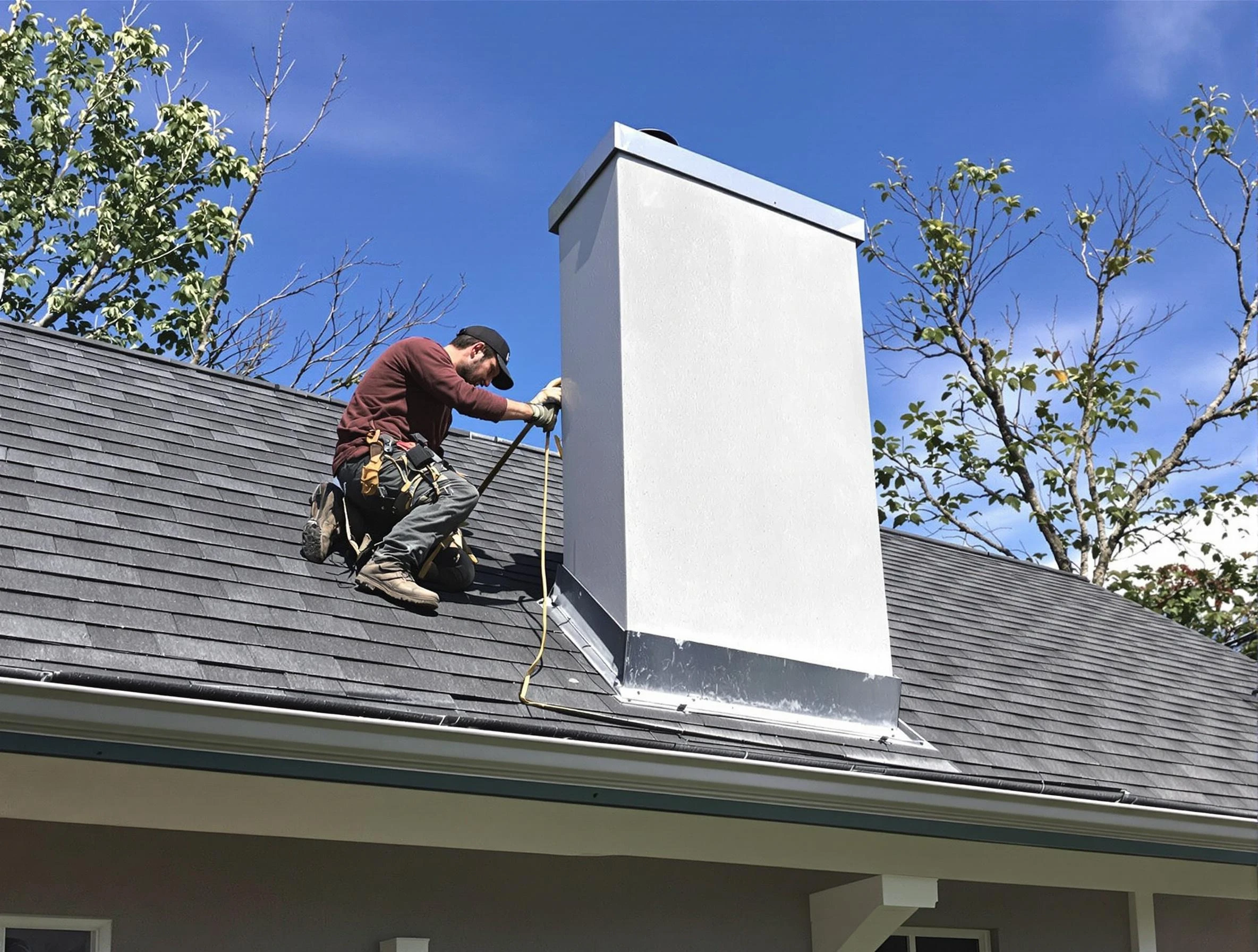 Belmont Chimney Sweep team member finishing chimney construction in Belmont, MA