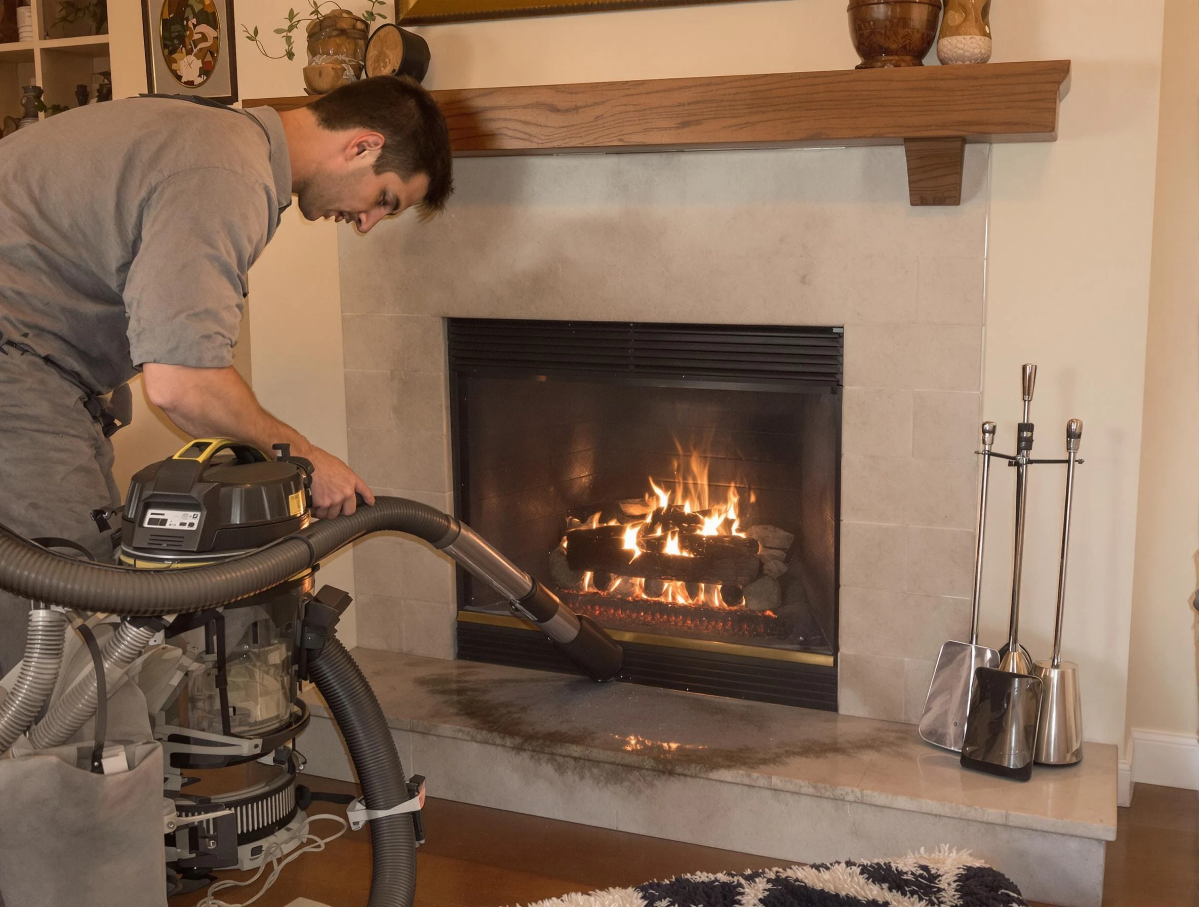 Routine fireplace upkeep by Belmont Chimney Sweep in Belmont, MA