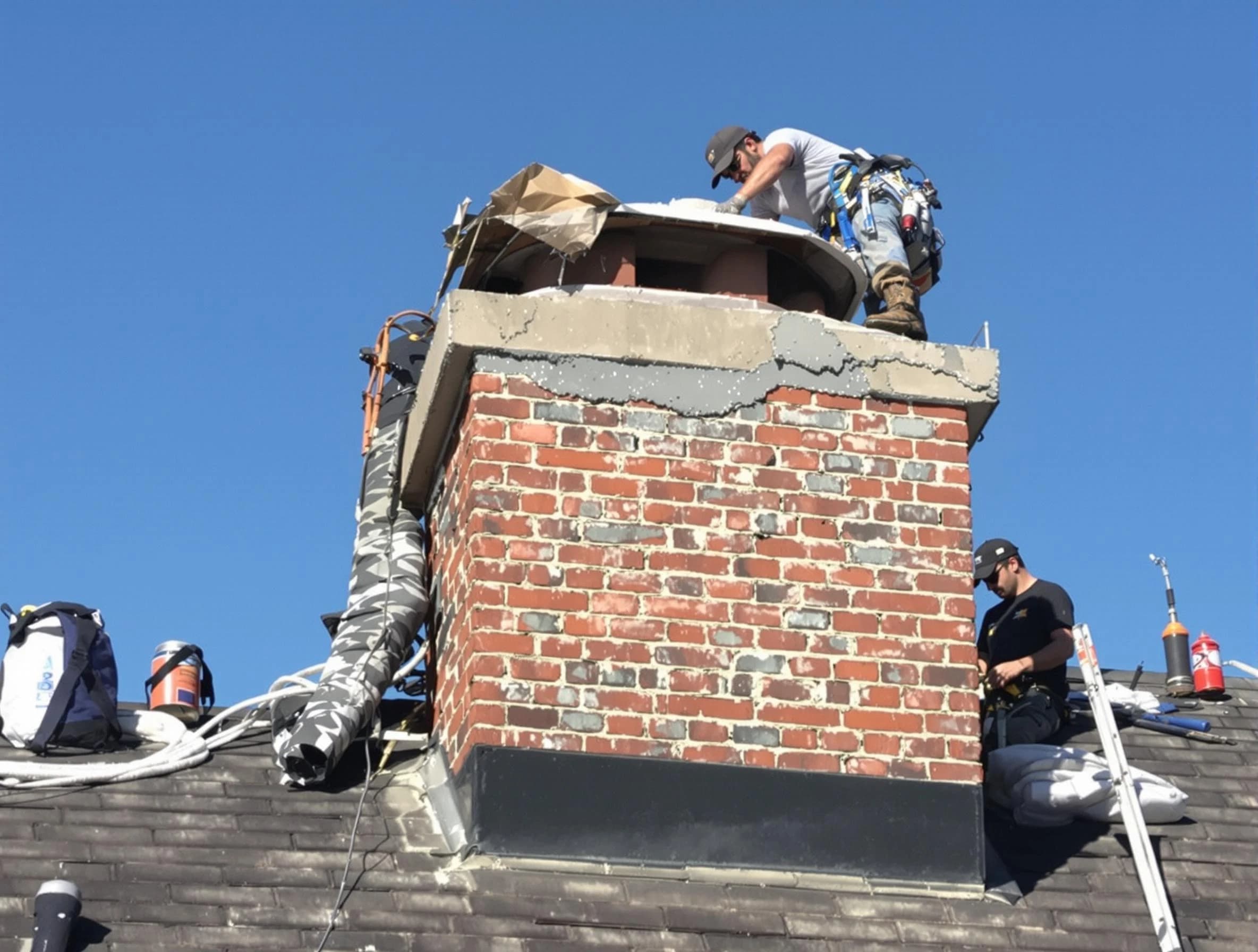 Belmont Chimney Sweep installing a custom chimney crown in Belmont, MA