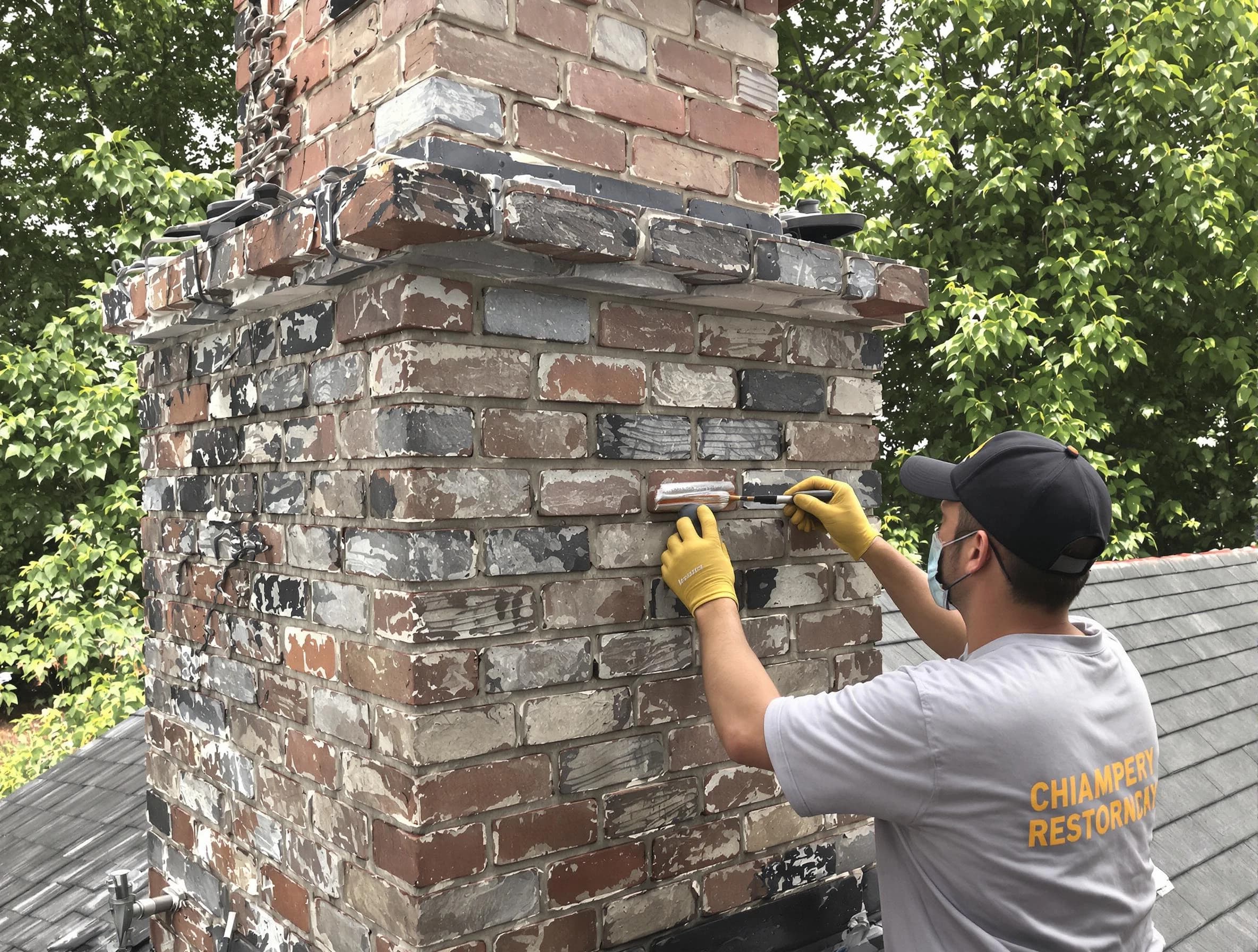 In-progress chimney restoration by Belmont Chimney Sweep in Belmont, MA