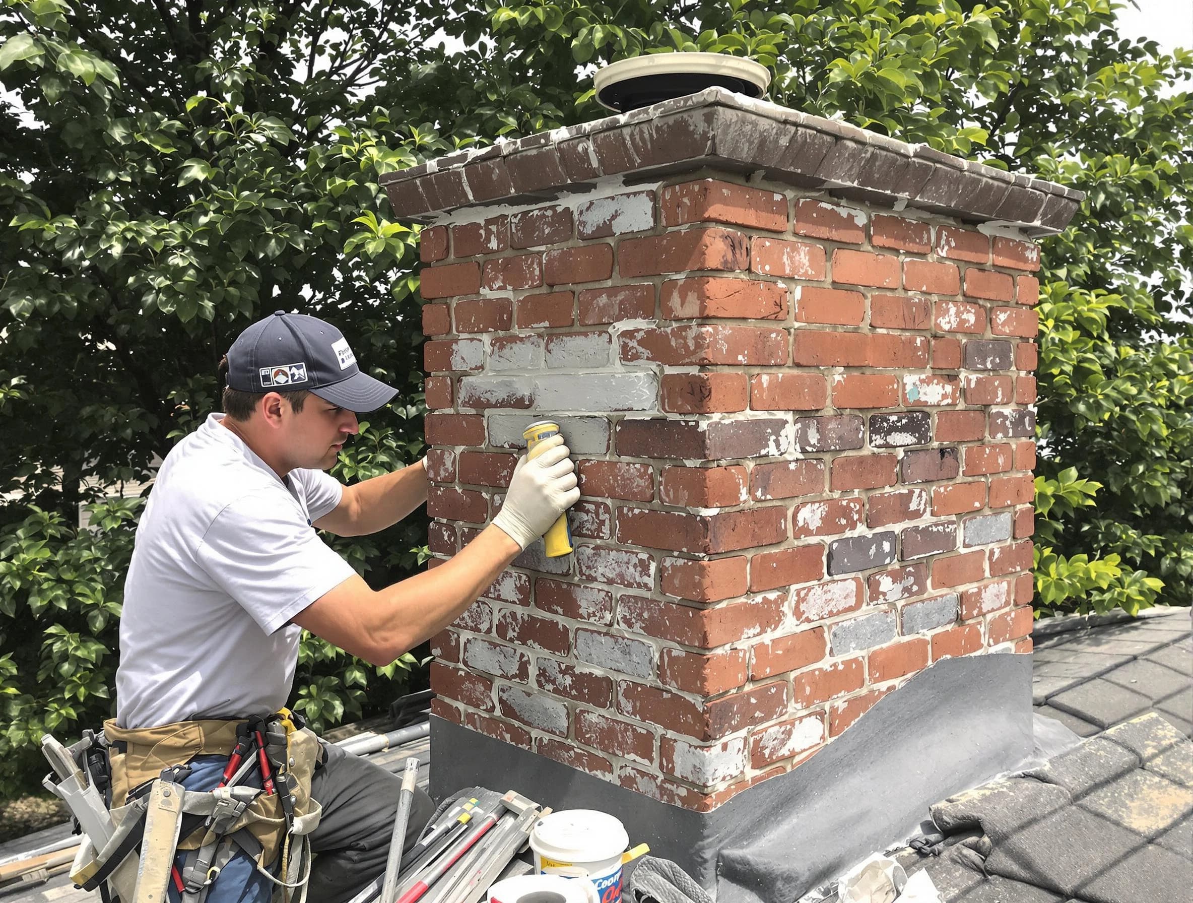 Belmont Chimney Sweep restoring an aging chimney in Belmont, MA