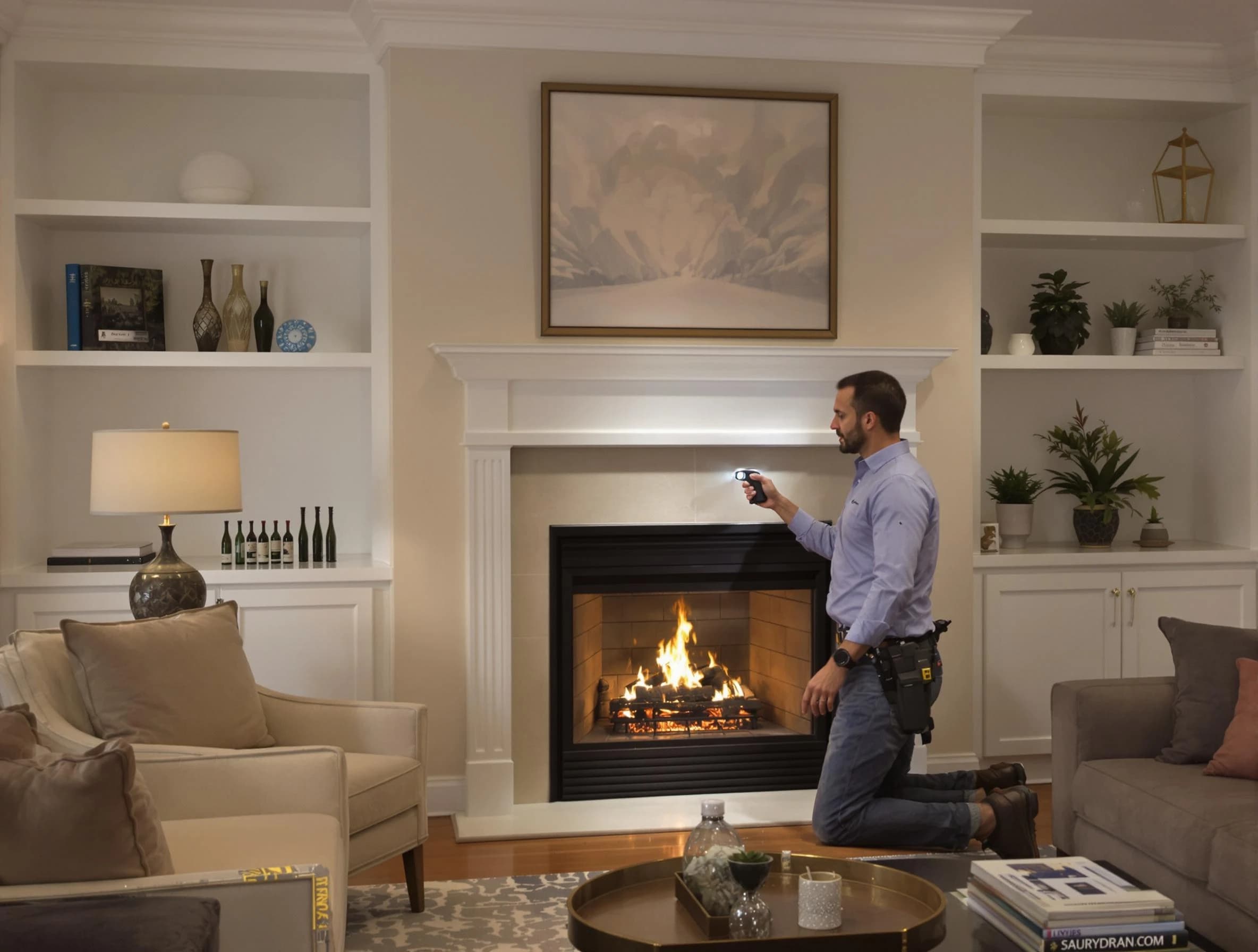 Belmont Chimney Sweep conducting a fireplace safety inspection in Belmont, MA