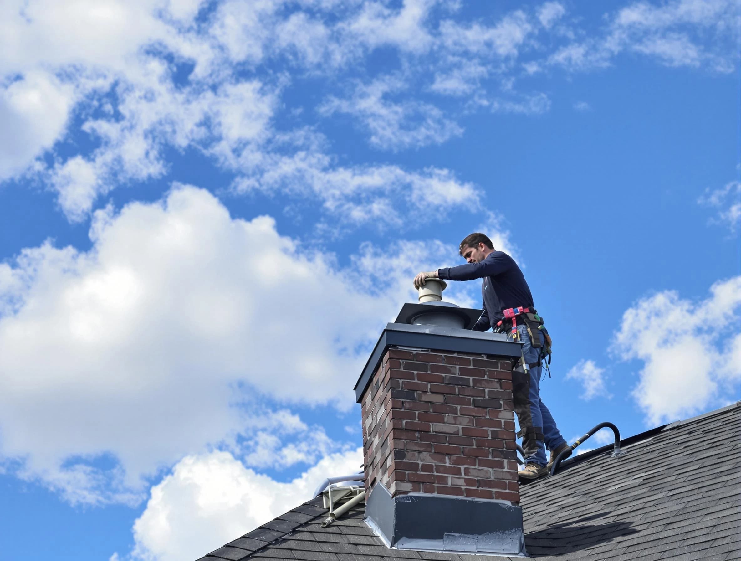 Belmont Chimney Sweep installing a sturdy chimney cap in Belmont, MA