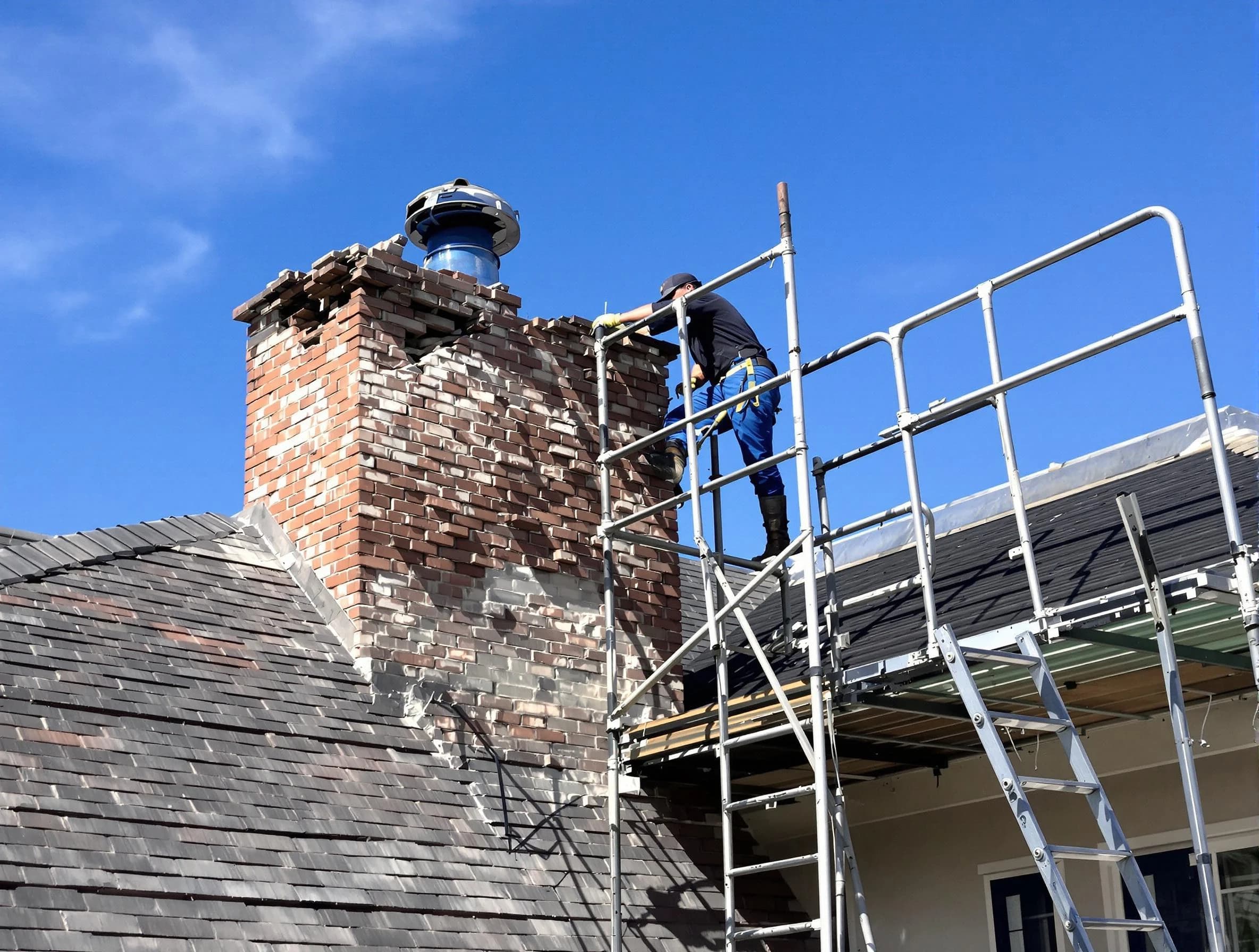 Rebuilding a chimney structure by Belmont Chimney Sweep in Belmont, MA